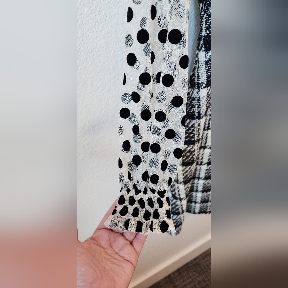 AKRIS Punto Black White Tweed Swiss Dot Sleeve Dress Size 4 - Picture 5 of 10